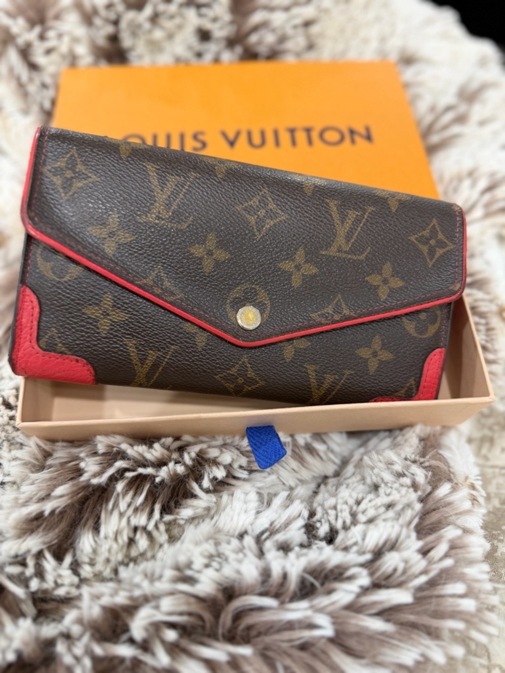 Louis Vuitton Monogram Envelope Wallet with Red Trim